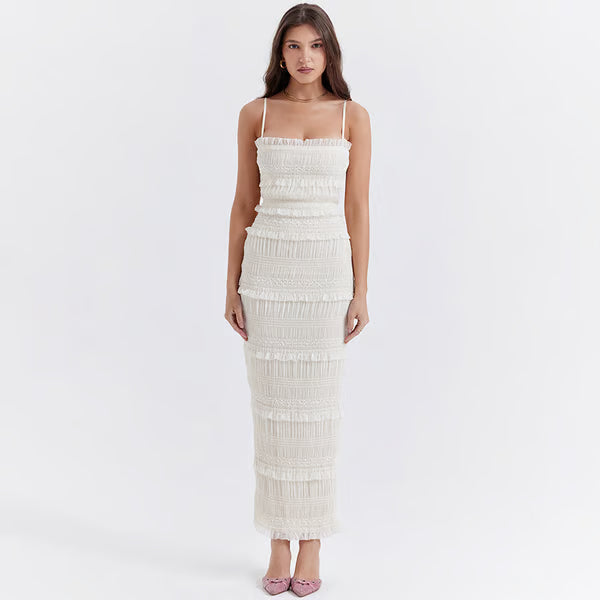 Vestido largo plisado con lentejuelas Solana