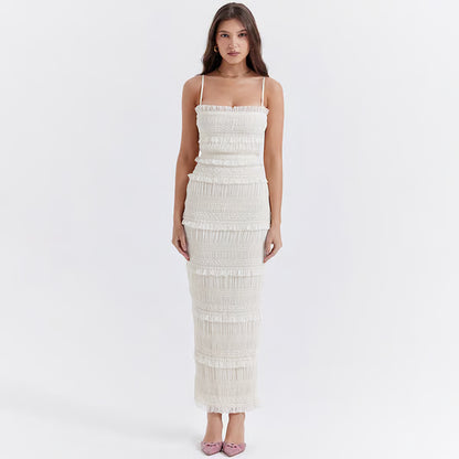 Vestido largo plisado con lentejuelas Solana