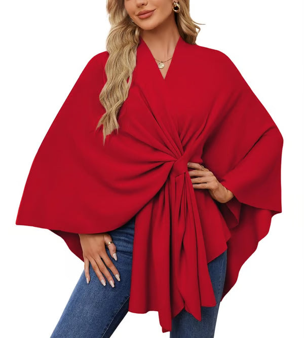 Suéter tipo poncho con frente abierto suave y elegante