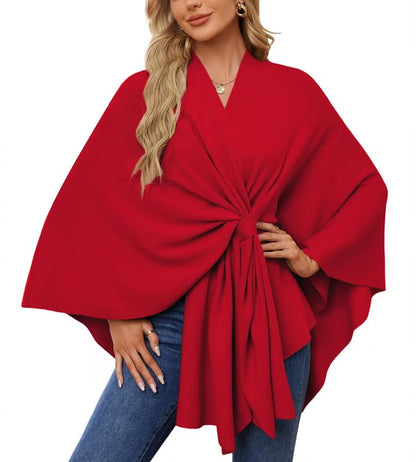 Suéter tipo poncho con frente abierto suave y elegante