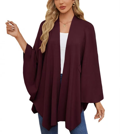 Suéter tipo poncho con frente abierto suave y elegante