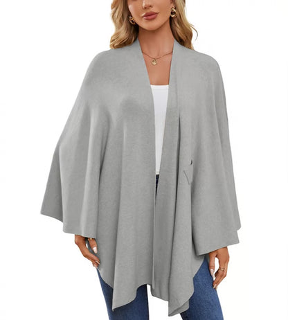 Suéter tipo poncho con frente abierto suave y elegante